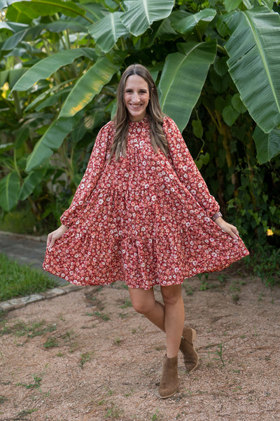 The Courtney Burgundy Bubble Floral Dress