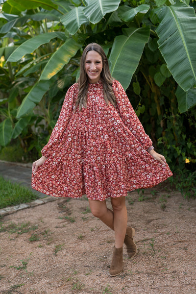 The Courtney Burgundy Bubble Floral Dress