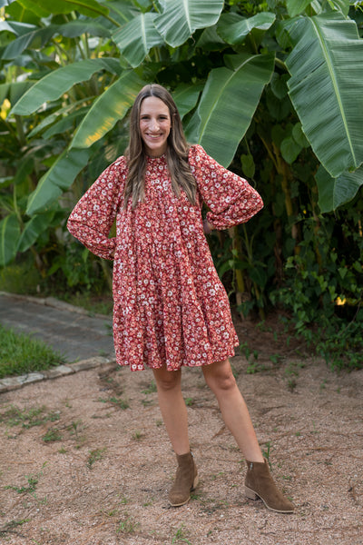 The Courtney Burgundy Bubble Floral Dress