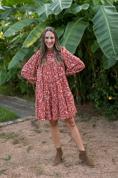 The Courtney Burgundy Bubble Floral Dress