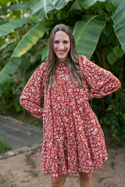 The Courtney Burgundy Bubble Floral Dress
