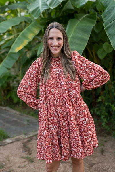 The Courtney Burgundy Bubble Floral Dress