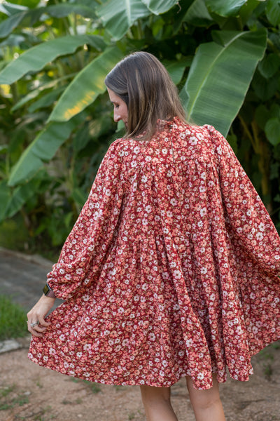 The Courtney Burgundy Bubble Floral Dress