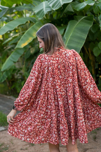 The Courtney Burgundy Bubble Floral Dress