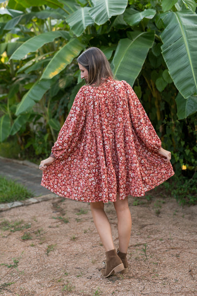 The Courtney Burgundy Bubble Floral Dress