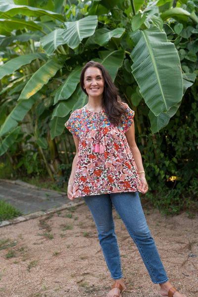 The Sarah Rust & Ivory Floral Embroidered Blouse