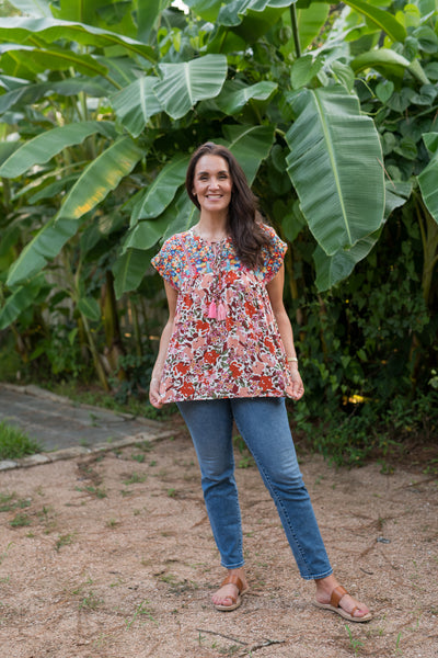 The Sarah Rust & Ivory Floral Embroidered Blouse