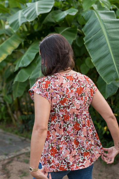 The Sarah Rust & Ivory Floral Embroidered Blouse