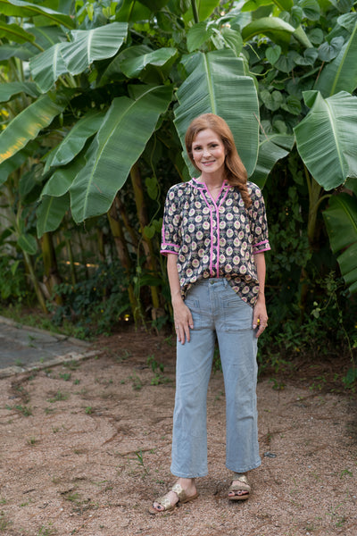 The Sarah Navy & Pink Floral Blouse
