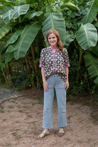 The Sarah Navy & Pink Floral Blouse
