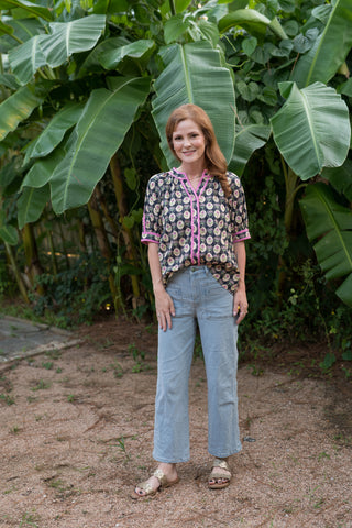 The Sarah Navy & Pink Floral Blouse