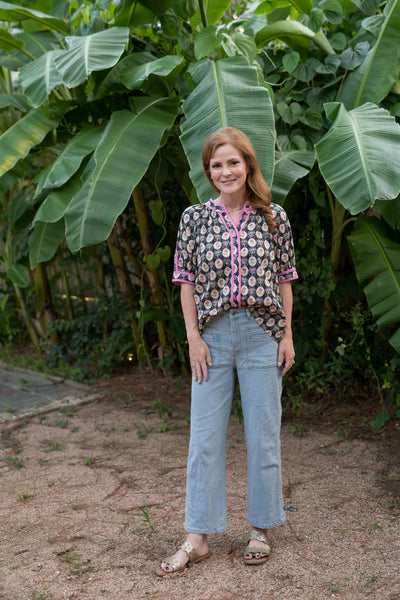 The Sarah Navy & Pink Floral Blouse