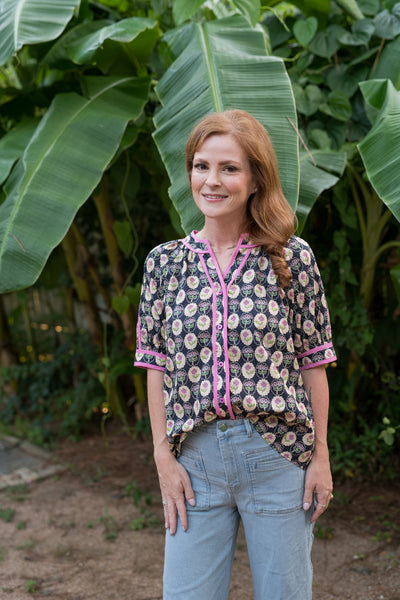 The Sarah Navy & Pink Floral Blouse
