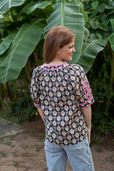 The Sarah Navy & Pink Floral Blouse