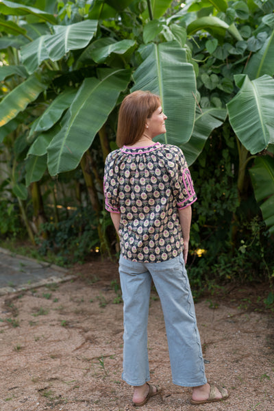 The Sarah Navy & Pink Floral Blouse