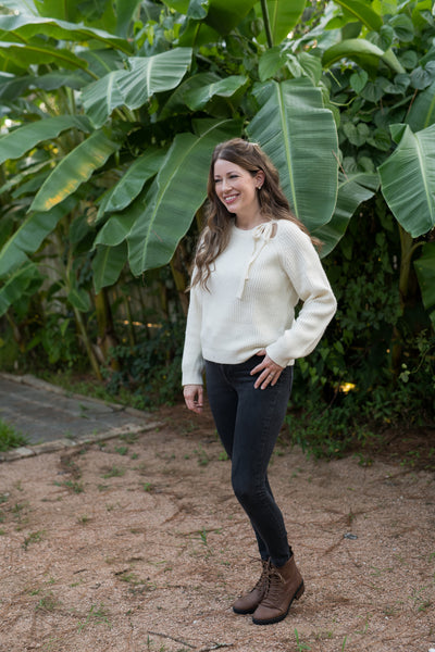 The Simone Ivory Cutout Tie Sweater - Ivory