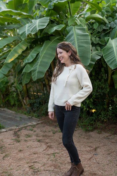 The Simone Ivory Cutout Tie Sweater - Ivory