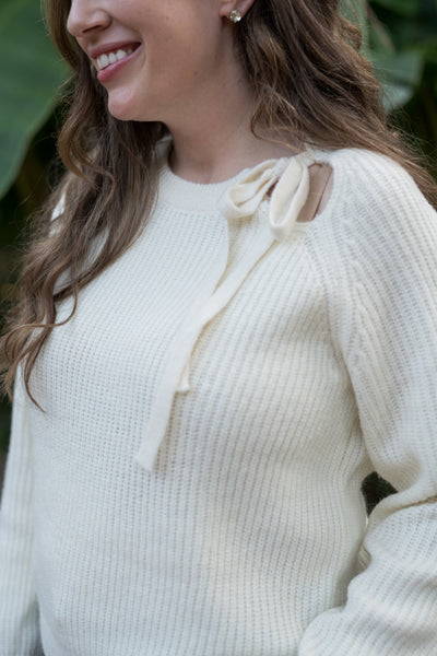The Simone Ivory Cutout Tie Sweater - Ivory