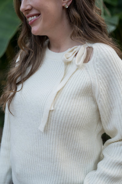 The Simone Ivory Cutout Tie Sweater - Ivory