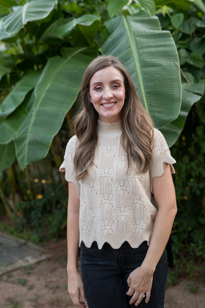 The Emily Scalloped Oatmeal Sweater Vest