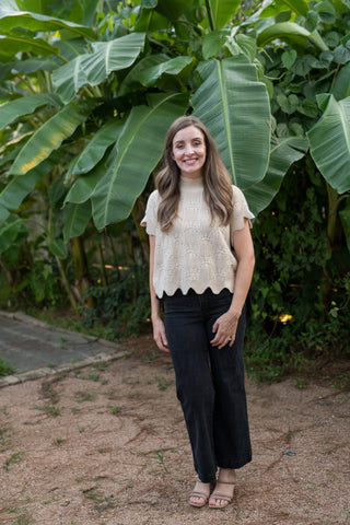 The Emily Scalloped Oatmeal Sweater Vest