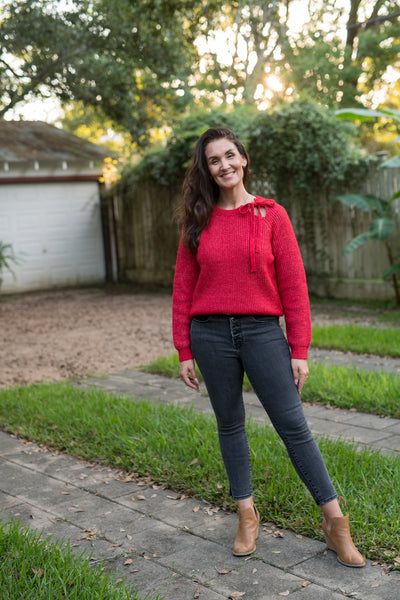 The Simone Cutout Tie Sweater - Red