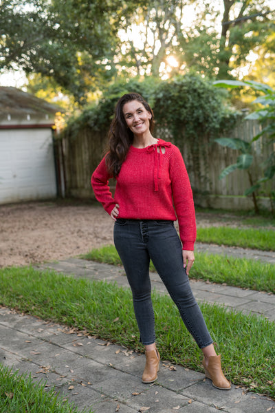The Simone Cutout Tie Sweater - Red