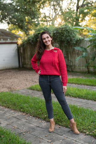 The Simone Cutout Tie Sweater - Red