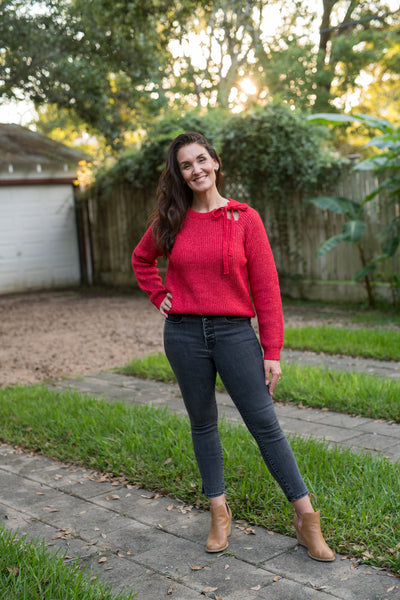 The Simone Cutout Tie Sweater - Red