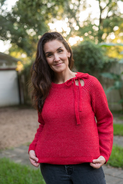 The Simone Cutout Tie Sweater - Red