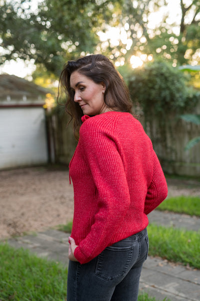 The Simone Cutout Tie Sweater - Red