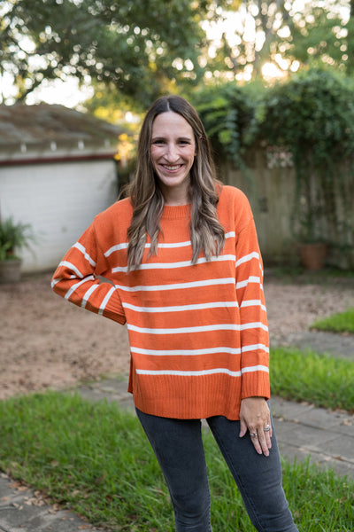 The Orange & White Striped Sweater Top