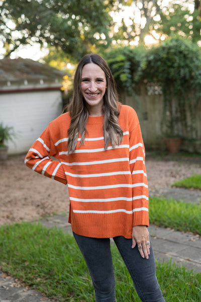 The Orange & White Striped Sweater Top