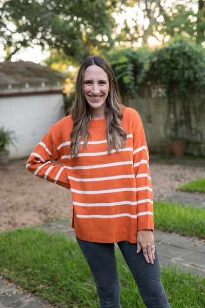 The Orange & White Striped Sweater Top