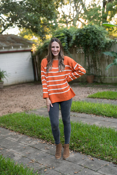 The Orange & White Striped Sweater Top