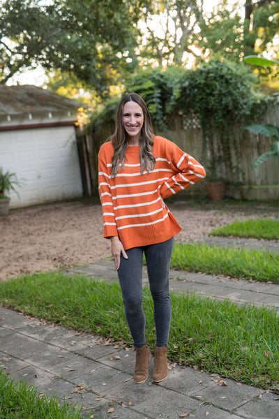 The Orange & White Striped Sweater Top