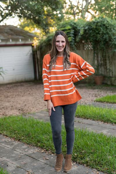 The Orange & White Striped Sweater Top