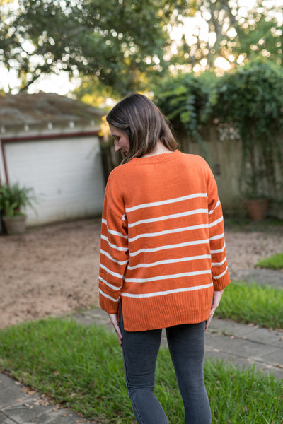 The Orange & White Striped Sweater Top