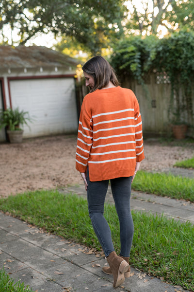 The Orange & White Striped Sweater Top