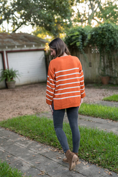 The Orange & White Striped Sweater Top