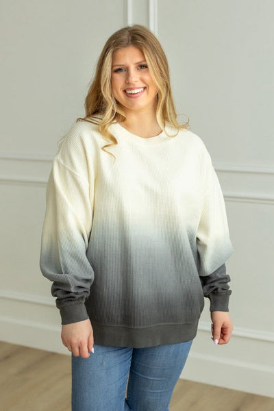 Ombre Cozy Corded Sweatshirt - Ivory/Black