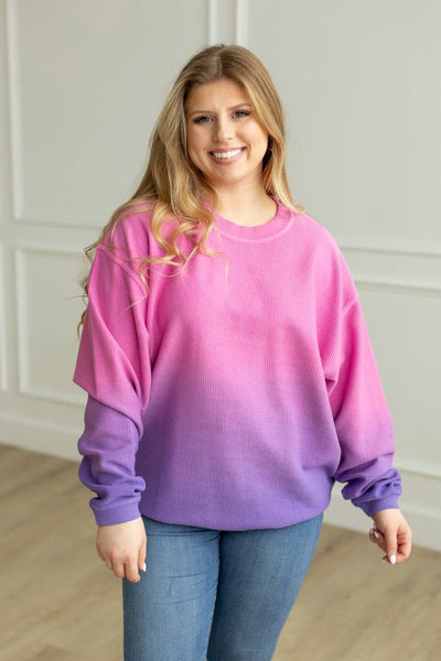 Ombre Cozy Corded Sweatshirt - Pink/Purple