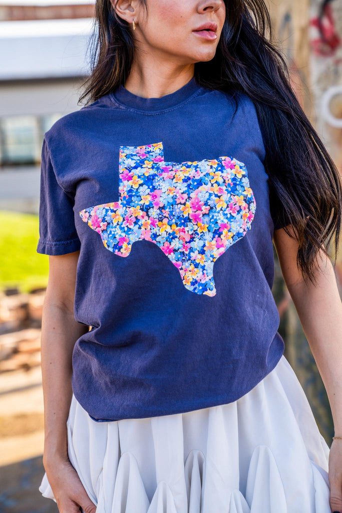 Floral Texas Navy Tee