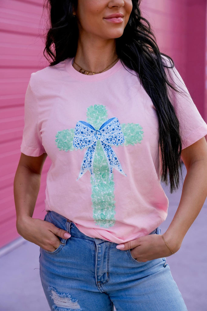 Pink Floral Cross Tee