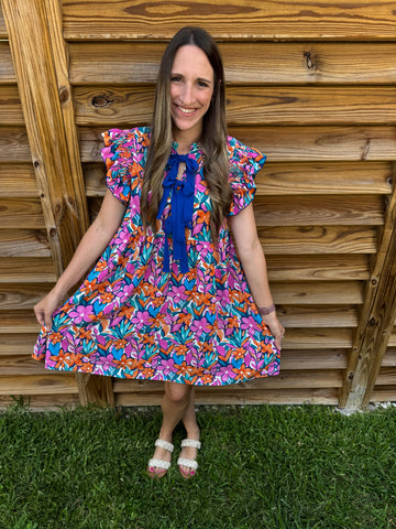 Baby It's Cruise Time Orchid & Royal Blue Bow Dress