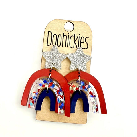Patriotic Rainbow and Star Dangle Earrings