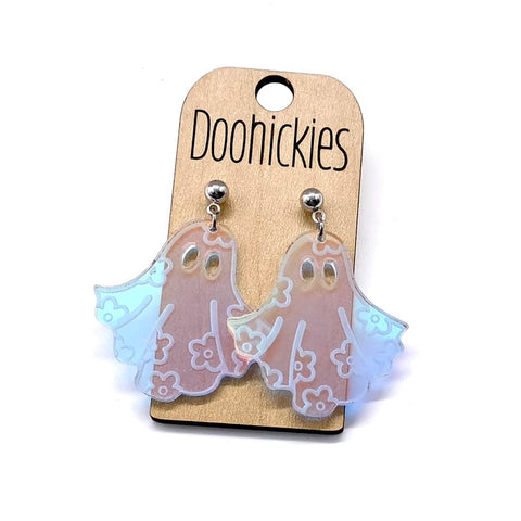 Groovy Ghost Dangle Halloween Earrings