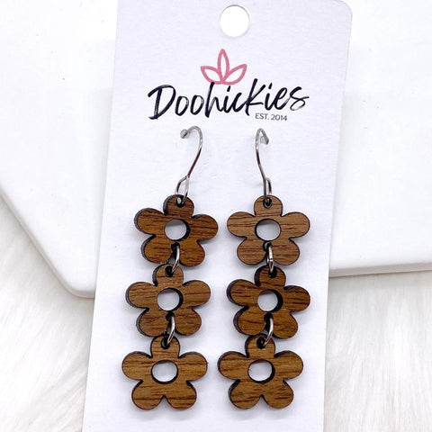 Wooden Daisy Drop Dangle Earrings