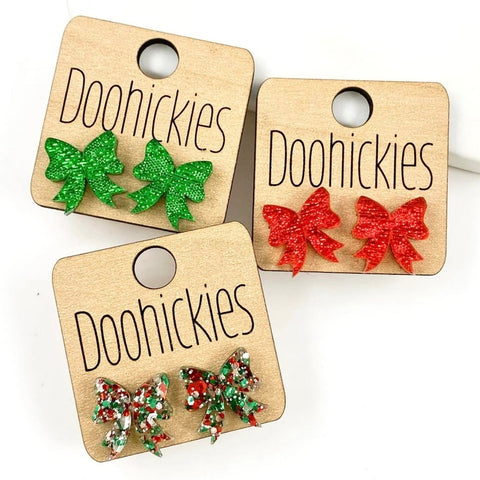 Christmas Sparkle Bow Studs - Multiple Colors