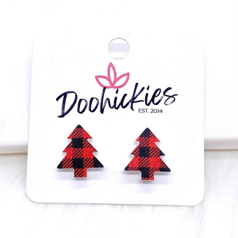 Red Buffalo Plaid Christmas Tree Studs